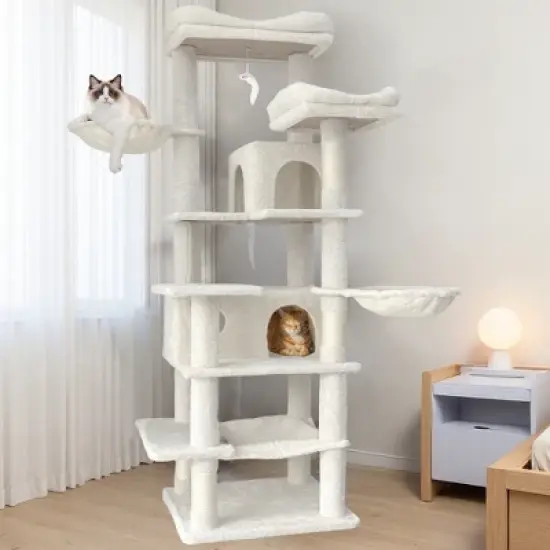 KTMBDW Cat Tree for Large Cats Adult, 68" Cat Tower with 2 Door Condo House, Cat Shelves with Scratching Posts and Large Top Perch image {1}