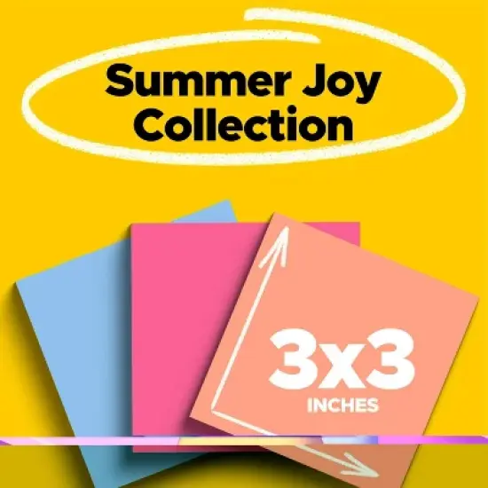 Post-it 3pk Super Sticky Summer Joy: Multicolored Sticky Notes, 3x3 Inches, 135 Sheets, Uncoated Paper, Glue Binding image {1}