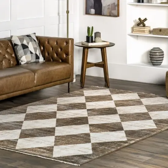 Meline Checkered Fringe Area Rug image {1}