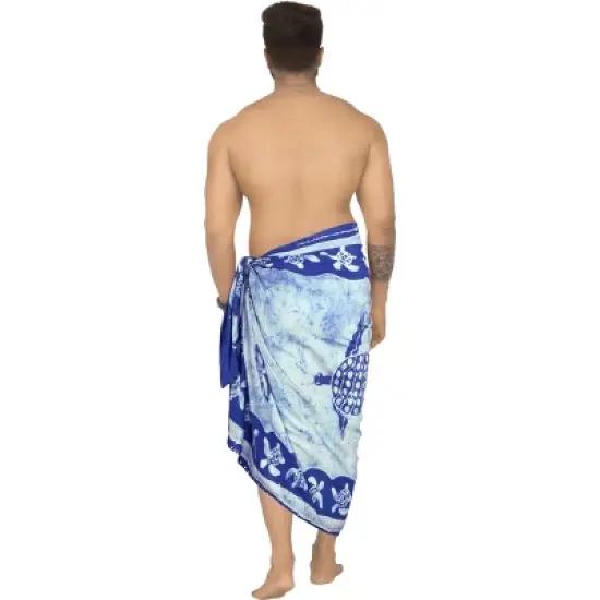 LA LEELA Men's Pareo Sarong Bath Trunk Wraps One Size Cobalt Turtle image {3}