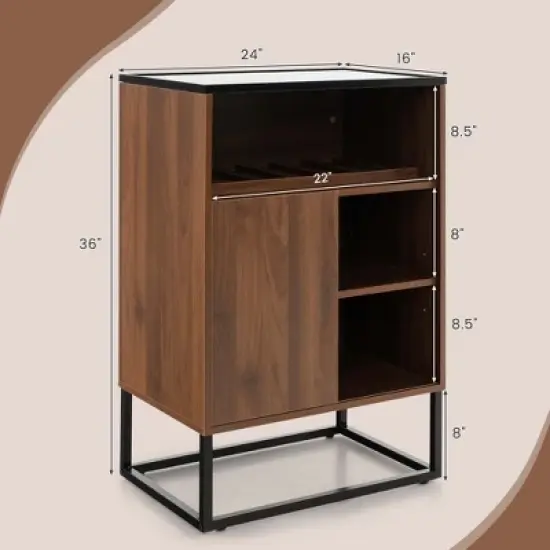 Costway Wine Storage Cabinet Buffet Sideboard with Adjustable Shelf & Sliding Door Kitchen image {3}