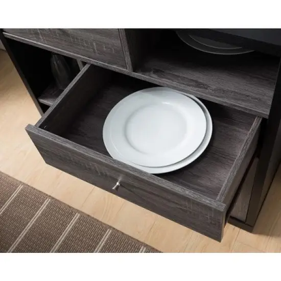 FC Design Two-Tone Buffet Table with Stemware Racks, 2 Drawers, 1 Cabinet, and 4 Wine Slots in Distressed Grey and Black Finish image {3}
