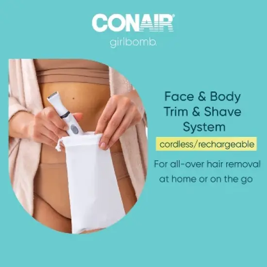 Conair Girlbomb Wet and Dry Cordless Rechargeable Face Shaver with Nose, Ear, Eyebrow and Bikini Trimmer Attachments Set - 6pc image {3}