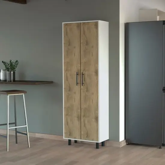 Gulches Tall Pantry Cabinet - 5-Shelf Cupboard Storage Organizer with Double Long Doors, Metal Handles & Legs 22.4"W X 11"D image {1}