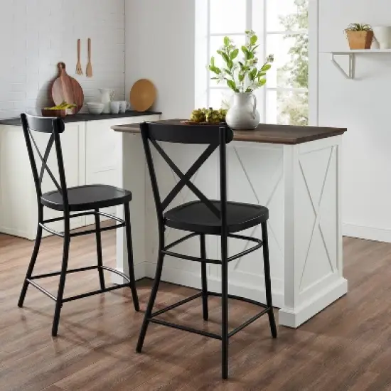 Clifton Kitchen Island with Camille Stools Distressed White/Black - Crosley image {3}