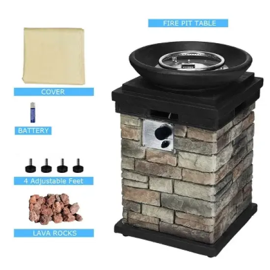 Costway Patio Propane Burning Fire Bowl Column W/ Lava Rocks & Cover 40,000 BTU image {6}