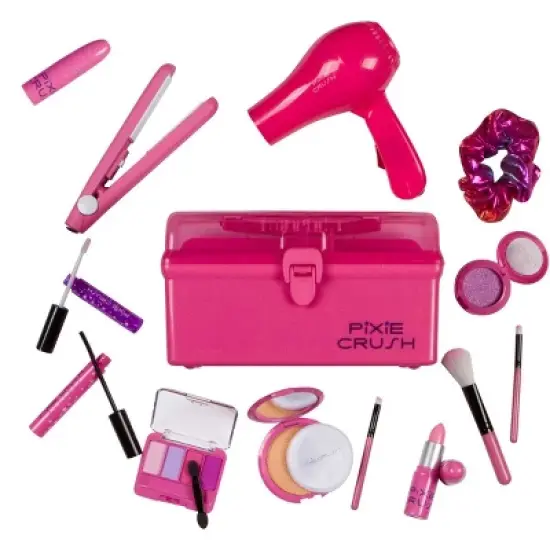 PixieCrush Kids Makeup Kit for Girls with Pretend Hair Dryer and Flat Iron image {1}