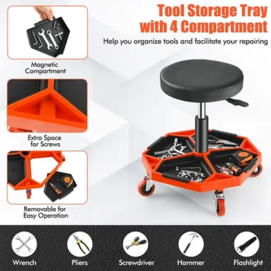 Costway Heavy-Duty Adjustable Height Rolling Stool withTool Tray Storage 330 LBS Capacity image {5}