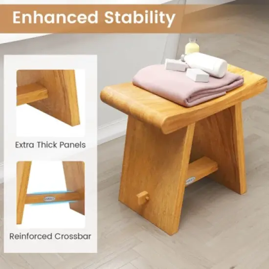 Costway 19.5" Teak Shower Bench Waterproof Spa Bath Stool with Curved Seat for Bathroom image {7}