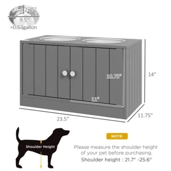Gulches PawHut Large Elevated Dog Bowls with 44L Storage Cabinet - Gray image {7}