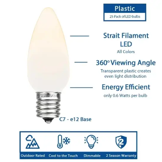 Novelty Lights C7 LED Christmas Smooth Plastic Light Set, (25 Bulbs, 25 Feet) image {3}