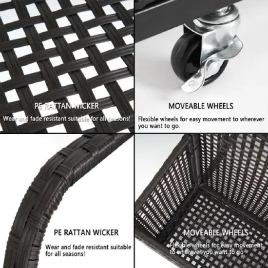 Pool Storage Bin, Rolling Poolside Float Storage with Towel Rack and Wheels, PE Rattan Mesh Organizer image {4}