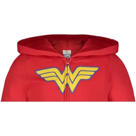 DC Comics Justice League Wonder Woman Little Girls Zip Up Costume Hoodie Red 7-8 image {5}