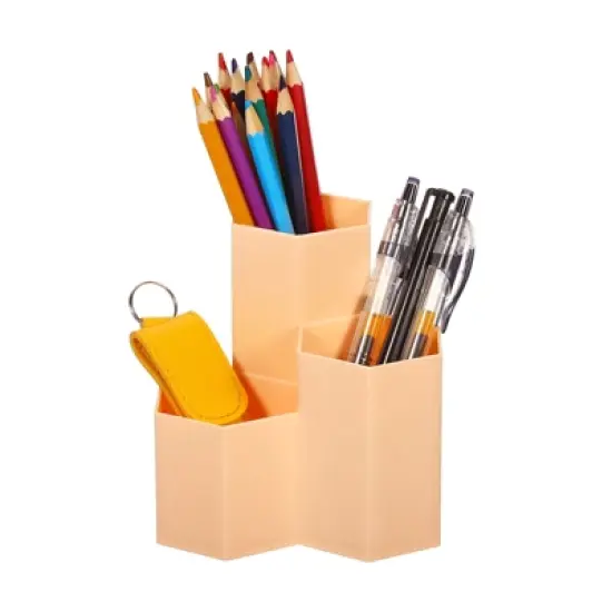 Unique Bargains Pencil Holder Plastic 3 Slots Hexagon Desk Organizer Pen Cup for Office Desktop Home image {3}