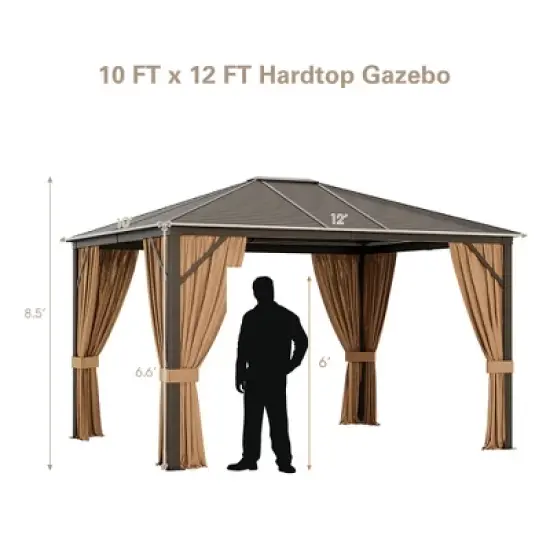 Costway 12' x  10' Patio Hardtop Gazebo W/ Galvanized Steel Top Aluminum Frame Outdoor image {3}