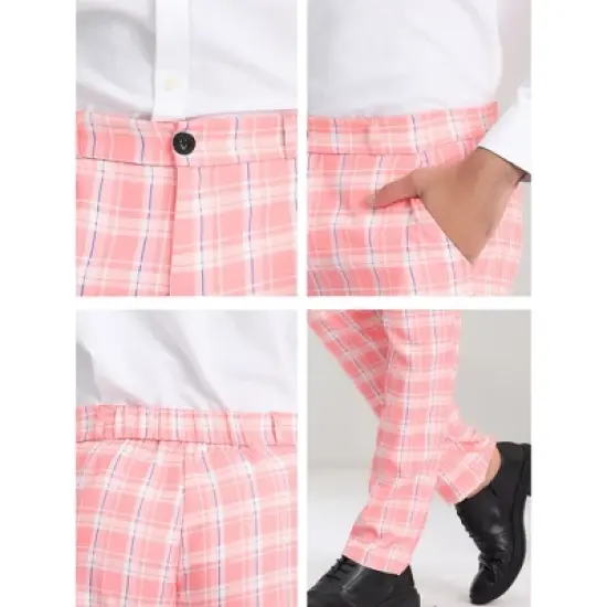 Lars Amadeus Men's Plaid Pants Regular Fit Flat Front Classic Elastic Waist Suit Pants image {5}