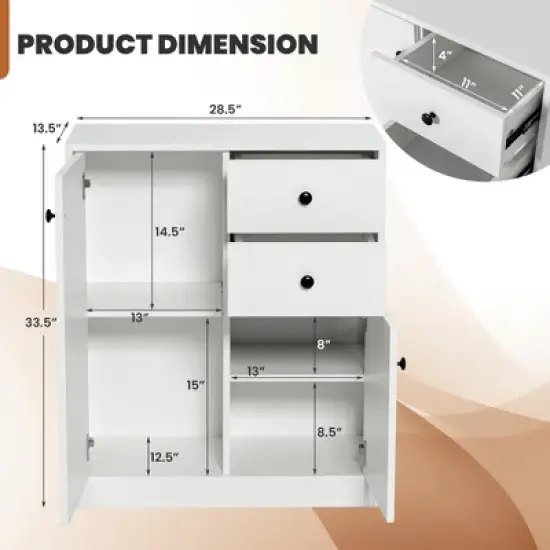 Costway Kitchen Storage Cabinet 2 Drawer Sideboard Floor Cupboard with  Adjustable Shelves image {2}