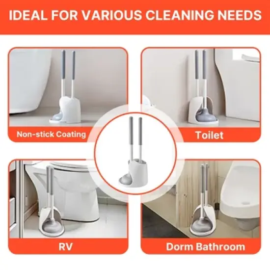 JANSNO Bathroom Toilet Brush & Plunger Set with PP Handle for Deep Cleaning image {6}