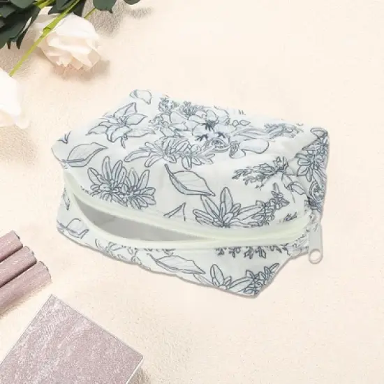 Unique Bargains Floral Quilting Makeup Bag Cyan 1 Pc image {2}