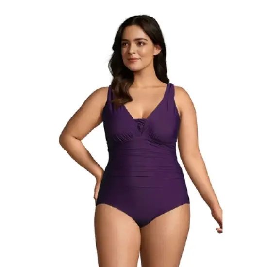 Lands' End Women's Plus Size DD-Cup Slender Grecian Tummy Control Chlorine Resistant One Piece Swimsuit image {2}