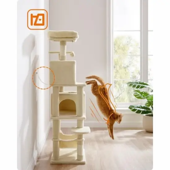 61"/75.2"H Cat Tree Cat Tower for Indoor Cats, Plush Multi-Level Cat Condo with Scratching Posts, Perches, Caves, Hammock image {8}