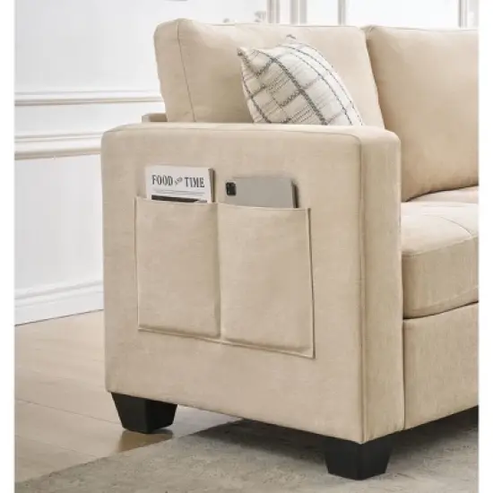 3 Seat Sofa Couch, 89'' Chenille Fabric Upholstered Sofa with Wide Armrest and Removable Headrest, Comfy Couches with Side Storage Pockets image {6}
