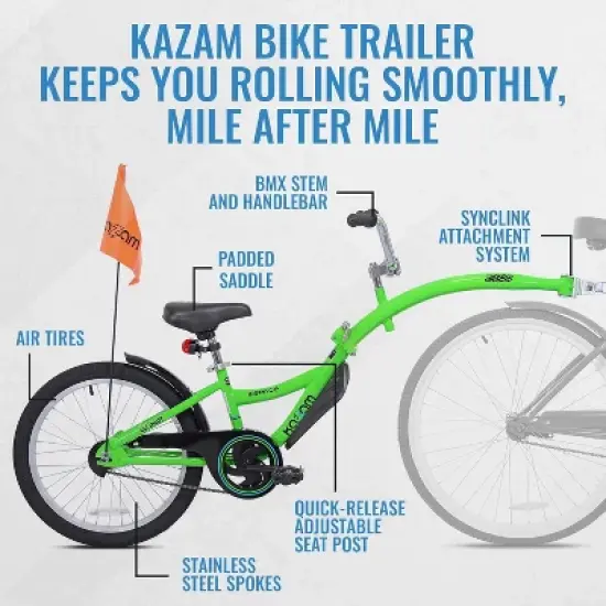 KaZAM Co-Pilot Bike Trailer - 20 Inch Bike Trailer w/ Adjustable BMX Stem & Handlebar - Lightweight Aluminum Frame - Perfect for Family Rides image {2}