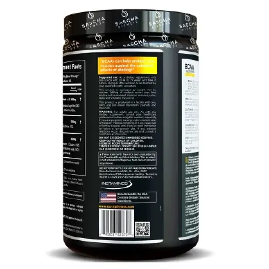 Sascha Fitness BCAA 4:1:1 with Glutamine, HMB, L-Carnitine, HICA | Natural Mango Coco Flavor 12.8 oz image {3}