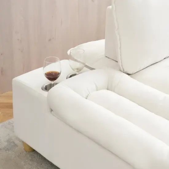 44.29 inch with movable storage cabinet with cup holder, reclining beige Polyester single sofa for bedroom living room and balcony image {1}