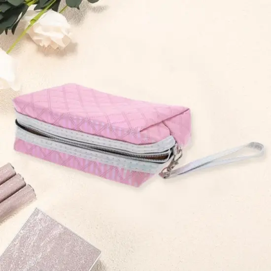 Unique Bargains Women's Solid Color Diamond Grid Makeup Bag 1 Pc image {2}