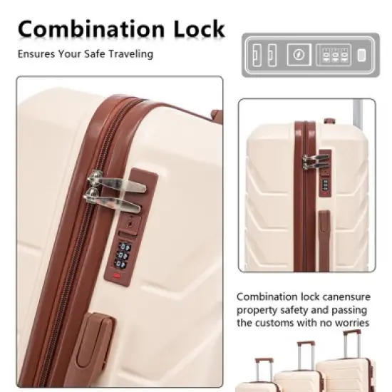 KWPZQEB 3 Piece Luggage Set Carry on Suitcase with ABS+PC hardshell, Spinner Wheels & TSA Lock image {3}