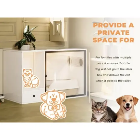 ATJafurn 37.4 " Hidden Cat Litter Box Cabinet with Magnetic Light Strip and Drawer, Modern Furniture Style Kitty Cat Cabinet for Apartment image {14}