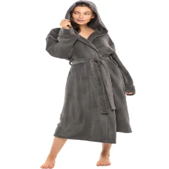 Women's Soft Fleece Robe with Hood, Warm Lightweight Bathrobe image {8}
