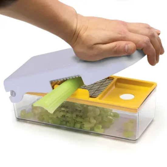 Prepworks Fruit and Vegetable Chopper: Manual Food Chopper, 3 Blades, Dishwasher-Safe, ABS & Stainless Steel, Red/Green/Yellow image {4}