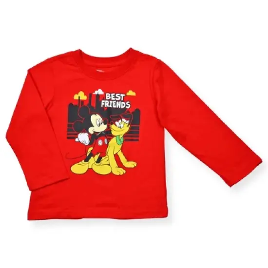 Disney Boy's 3-Pack Mickey Mouse Long Sleeve Graphic Tee, 3D Ear Hooded Vest and Drawstring Jogger Pant Set for toddler image {3}