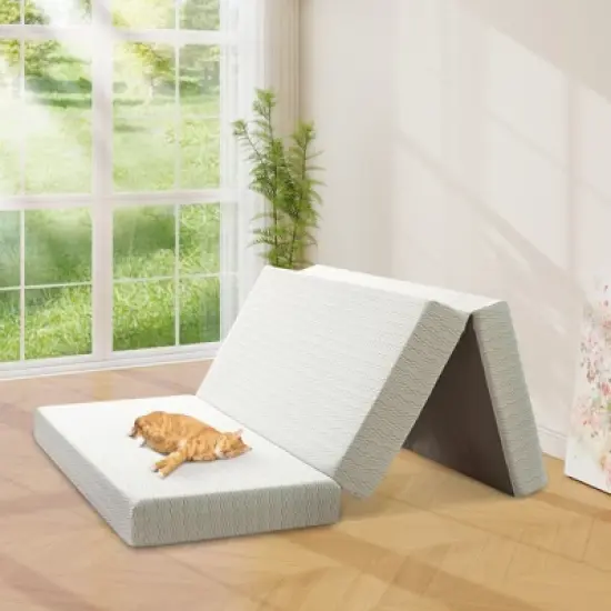 MUUEGM 6 Inch Tri-Fold Memory Foam Mattress with Washable Cover & Storage Bag, Foldable Floor Guest Bed for RV, Camping, Yoga image {11}