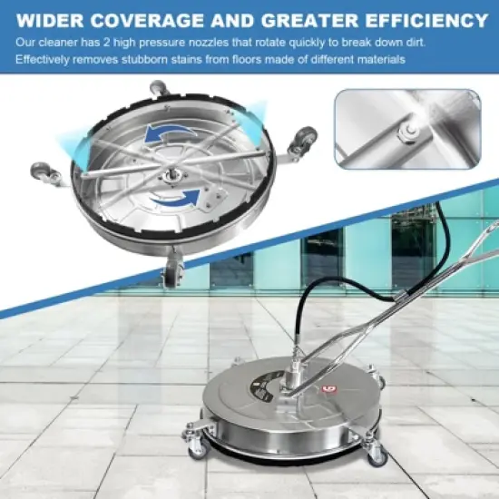 24-Inch Stainless Steel Pressure Washer Surface Cleaner, 4900 PSI, Heavy Duty 4-Wheel Driveway & Concrete Cleaner Attachment image {5}