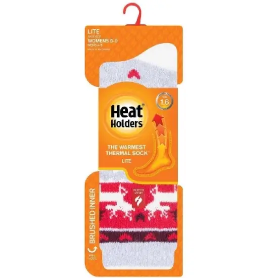 Heat Holders Lite Women's Lite Carol Festive Stag Crew Sock Light Grey/cream Us 5-9| Size Women's 5-9 - Festive Reindeer image {1}