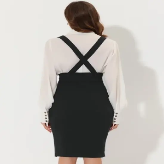 Allegra K Women's High Waist Split Adjustable Strap Suspender Pencil Skirts image {2}