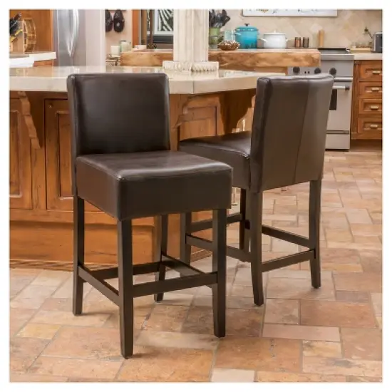 Set of 2 26" Portman Bonded Leather Counter Height Barstool Brown - Christopher Knight Home image {1}