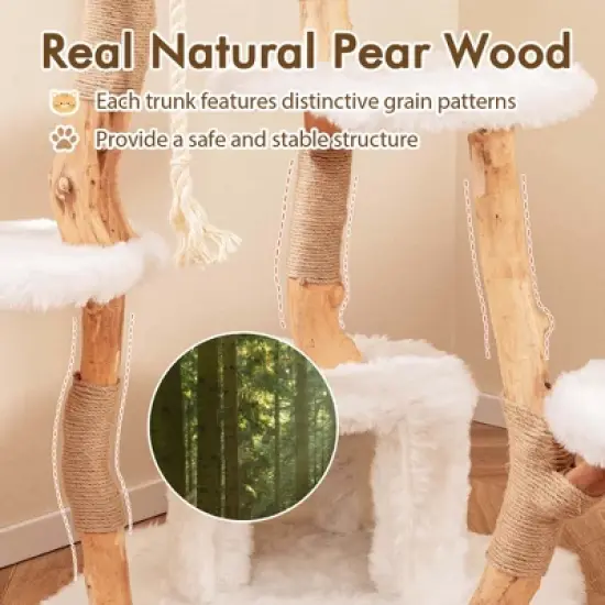 Costway 66" Tall Solid Wood Cat Tree with Perch Condo Jute Scratching Posts Sisal Rope image {4}