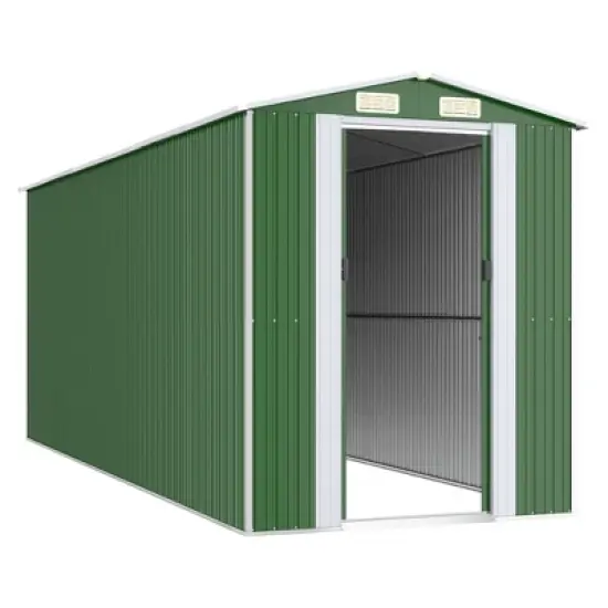 vidaXL Garden Shed Green Galvanized Steel Large Garden Shed - 75.6" x 205.9" x 87.8" image {2}