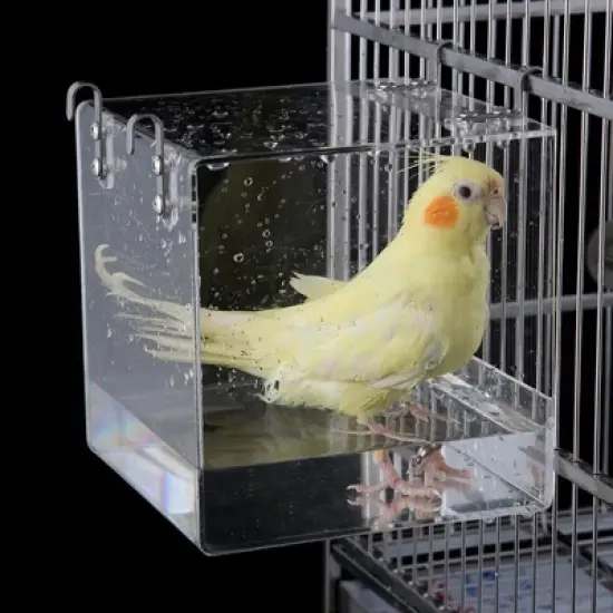 Transparent Acrylic Bird Bath Box with Hook,Thickened Hanging Water Bath Tub Bird Supplies Shower Cage Accessory for Parrot Cockatiel Parakeet image {3}