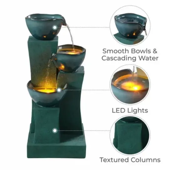 Teamson Home 28.54" 3-Tier Cascading LED Lit Outdoor Waterfall Fountain: Electric, Polyresin, Ground Freestanding image {1}