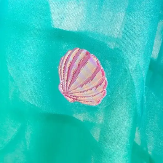 HearthSong Mermaid Blue Scalloped Gauze Canopy with LED Lights and Decorative Applique and cute Shells and Starfish image {15}