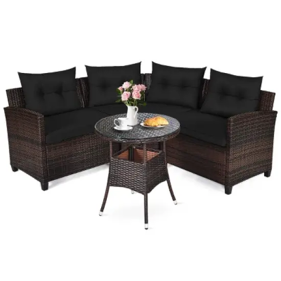 Tangkula 4PCS Outdoor Patio Conversation Set Wicker Rattan Sectional Sofa W/Cushions image {12}