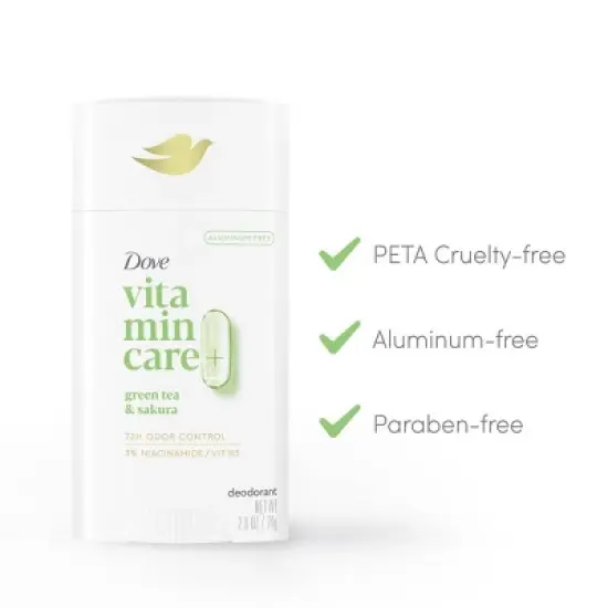 Dove Beauty VitaminCare+ Aluminum-Free Deodorant Stick with Niacinamide - Green Tea and Sakura - 2.6oz image {3}