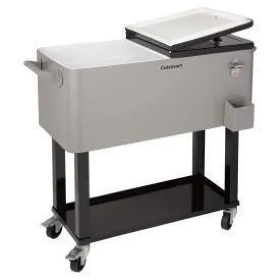 Cuisinart 80Qt Outdoor Cooler Cart: Stainless Steel Patio Beverage Stand with Dual Lids, Wheels, Cap Opener image {1}