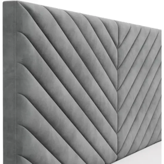 Queen Crestwood Upholstered Chevron Pleated Headboard with USB Ports Gray - Hillsdale Furniture image {8}