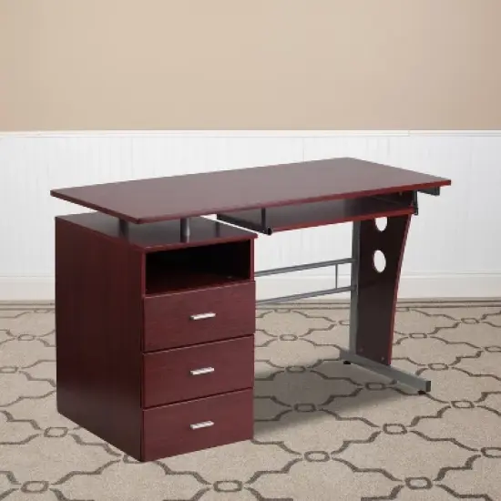 Flash Furniture Computer Desk with Three Drawer Single Pedestal and Pull-Out Keyboard Tray image {1}
